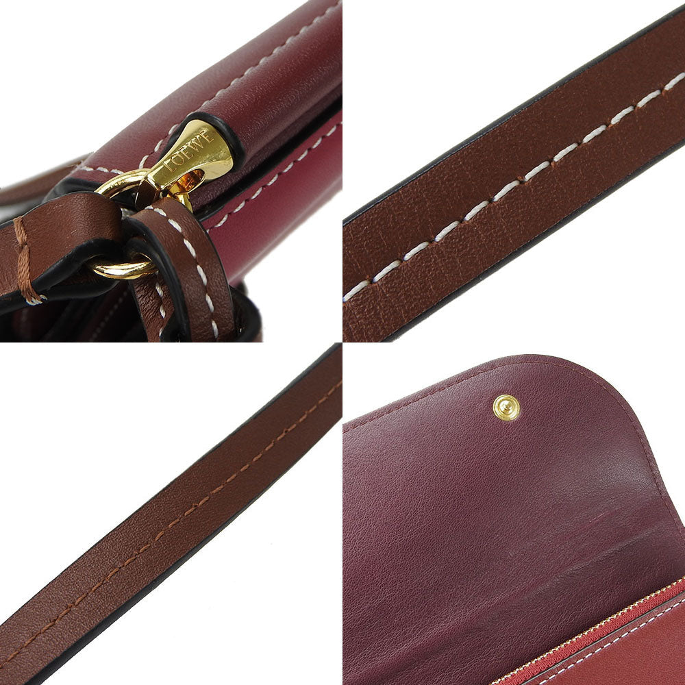 LOEWE Shoulder Bag leather Bordeaux anagram Women Used Authentic