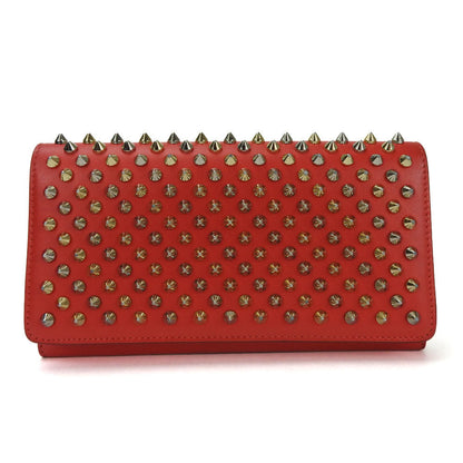 Christian Louboutin Long Wallet Purse 1175077 Calfskin, Leather Red Studded Long Wallet Purse Macaron Continental Women Used Authentic