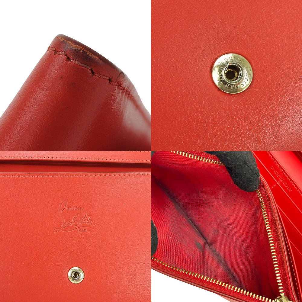 Christian Louboutin Long Wallet Purse 1175077 Calfskin, Leather Red Studded Long Wallet Purse Macaron Continental Women Used Authentic
