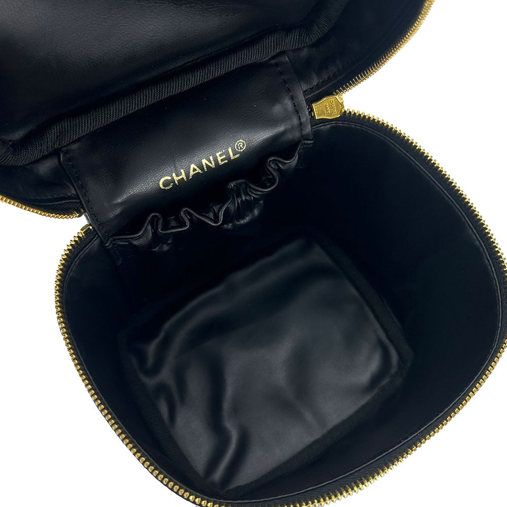 CHANEL Cosmetics Pouch leather black Bicolole Vanity Women Used Authentic