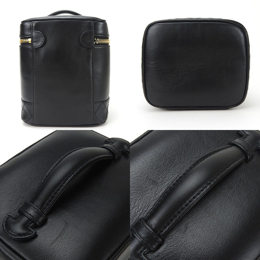 CHANEL Cosmetics Pouch leather black Bicolole Vanity Women Used Authentic