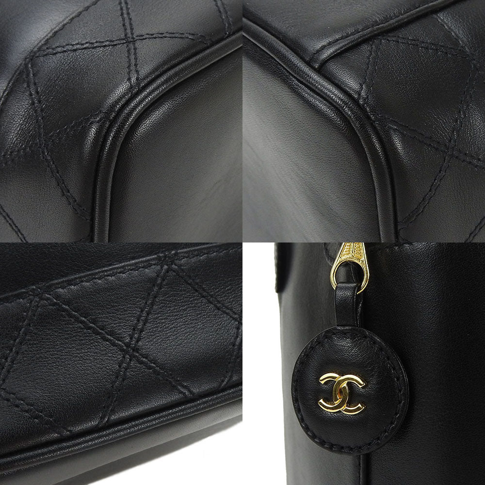 CHANEL Cosmetics Pouch leather black Bicolole Vanity Women Used Authentic