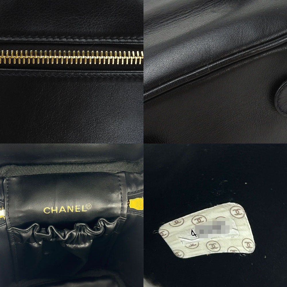 CHANEL Cosmetics Pouch leather black Bicolole Vanity Women Used Authentic