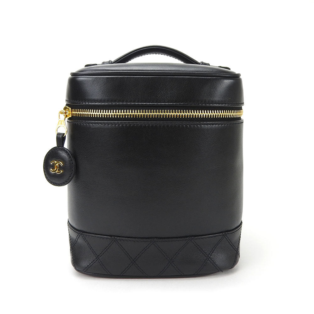 CHANEL Cosmetics Pouch leather black Bicolole Vanity Women Used Authentic