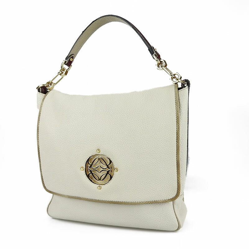 LOEWE Shoulder Bag 374.96.623 leather white Miami Women Used Authentic