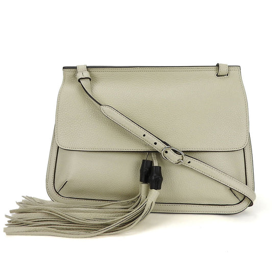 GUCCI Shoulder Bag 370826 leather white Bamboo daily Women Used Authentic