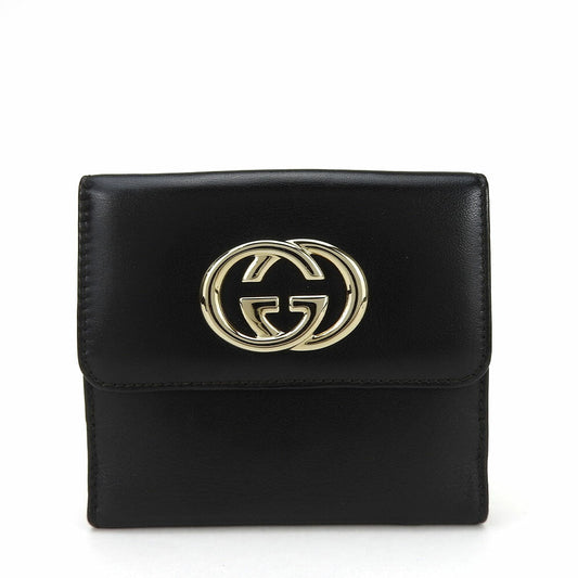 GUCCI Bifold Wallet 162759 leather black Women Used Authentic