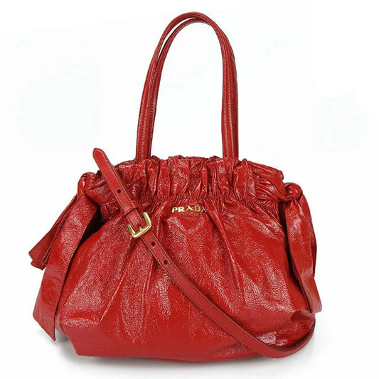 PRADA Handbag enamel Red Women Used Authentic