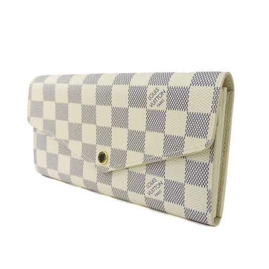 LOUIS VUITTON Long Wallet Purse N63208 Damier Azur white Portefeuille Sarah Women Used Authentic