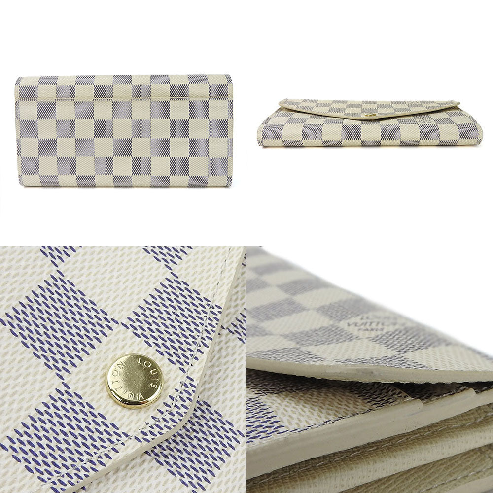LOUIS VUITTON Long Wallet Purse N63208 Damier Azur white Portefeuille Sarah Women Used Authentic