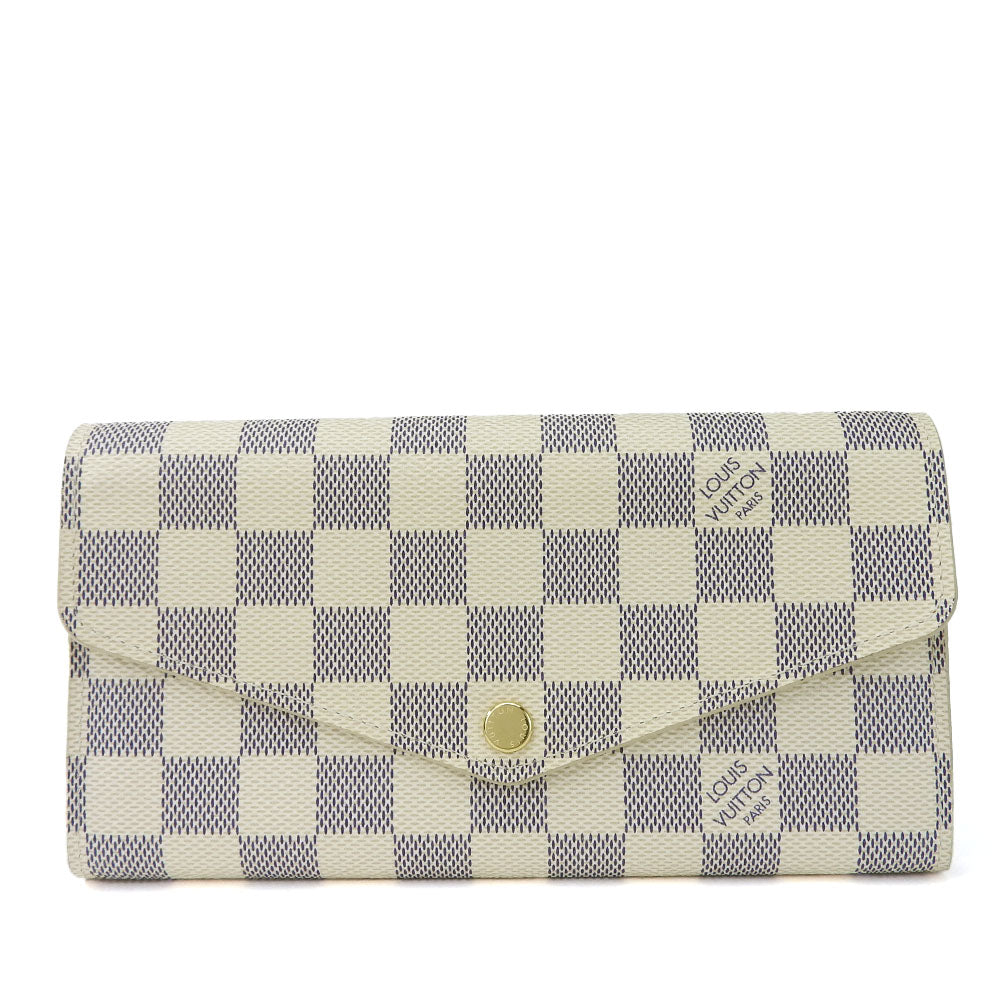LOUIS VUITTON Long Wallet Purse N63208 Damier Azur white Portefeuille Sarah Women Used Authentic