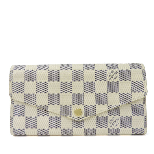LOUIS VUITTON Long Wallet Purse N63208 Damier Azur white Portefeuille Sarah Women Used Authentic