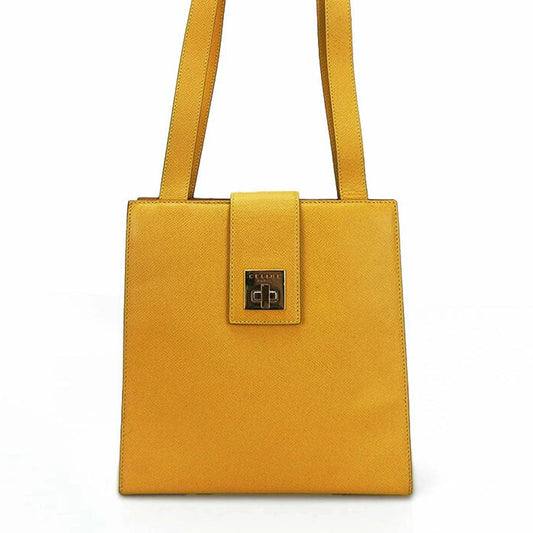 CELINE Shoulder Bag leather yellow Women Used Authentic