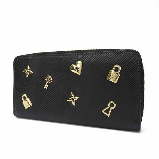 LOUIS VUITTON Long Wallet Purse M63991 Epi Leather Noir Love Lock Zippy Wallet Women Used Authentic