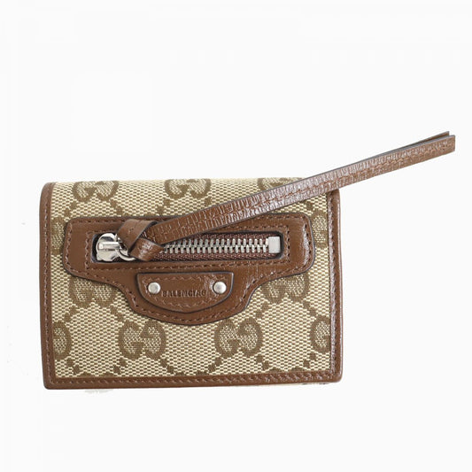 GUCCI Tri-fold wallet Main: Canvas, Part: Leather Beige x brown mens Used Authentic