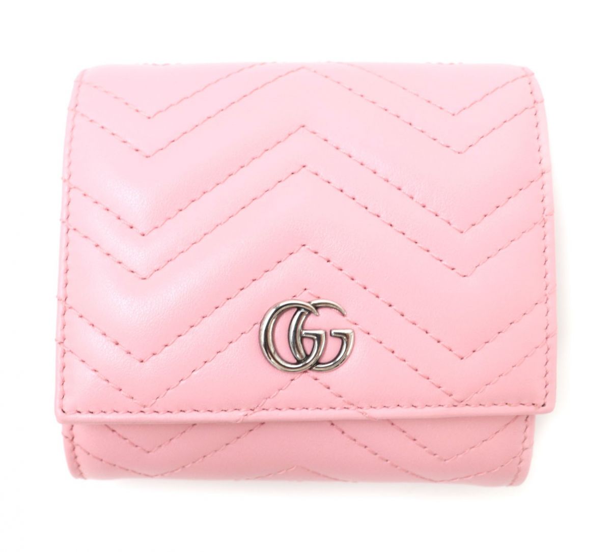 GUCCI Bifold Wallet 598629 Main: Leather Pink x Silver Metal Women Used Authentic