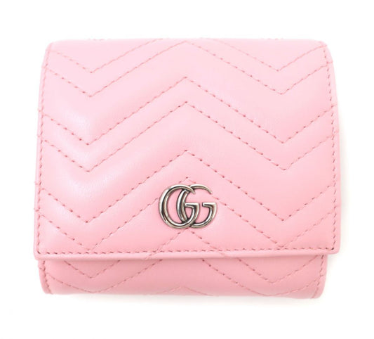 GUCCI Bifold Wallet 598629 Main: Leather Pink x Silver Metal Women Used Authentic