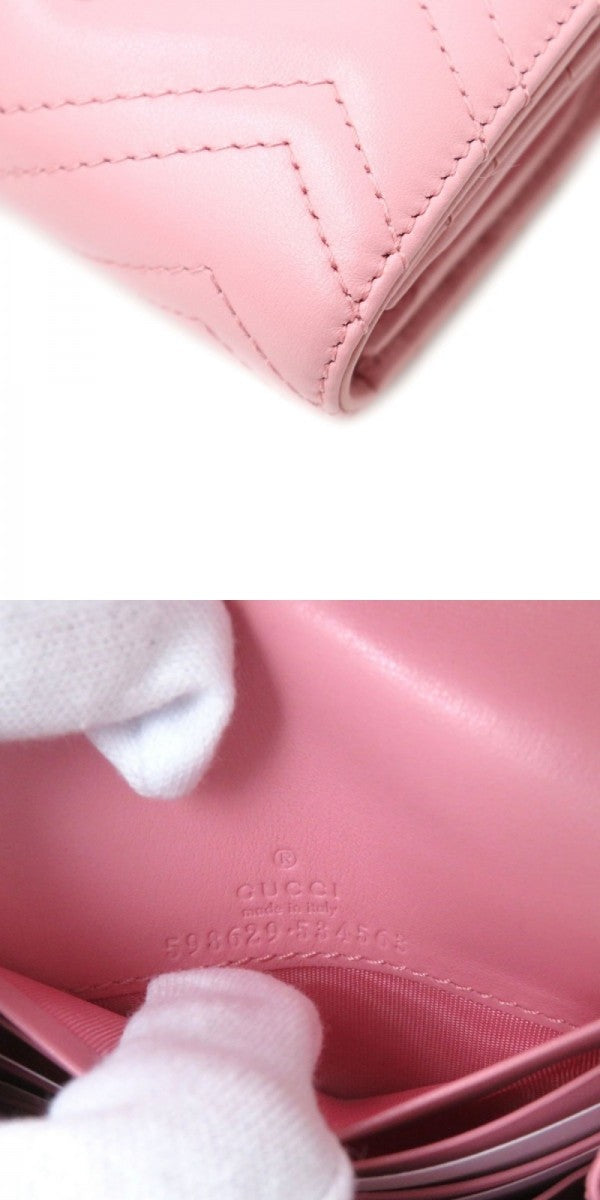 GUCCI Bifold Wallet 598629 Main: Leather Pink x Silver Metal Women Used Authentic