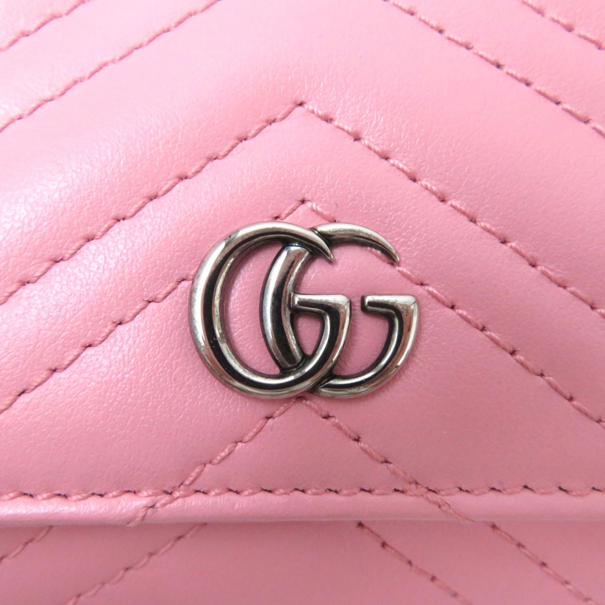 GUCCI Bifold Wallet 598629 Main: Leather Pink x Silver Metal Women Used Authentic