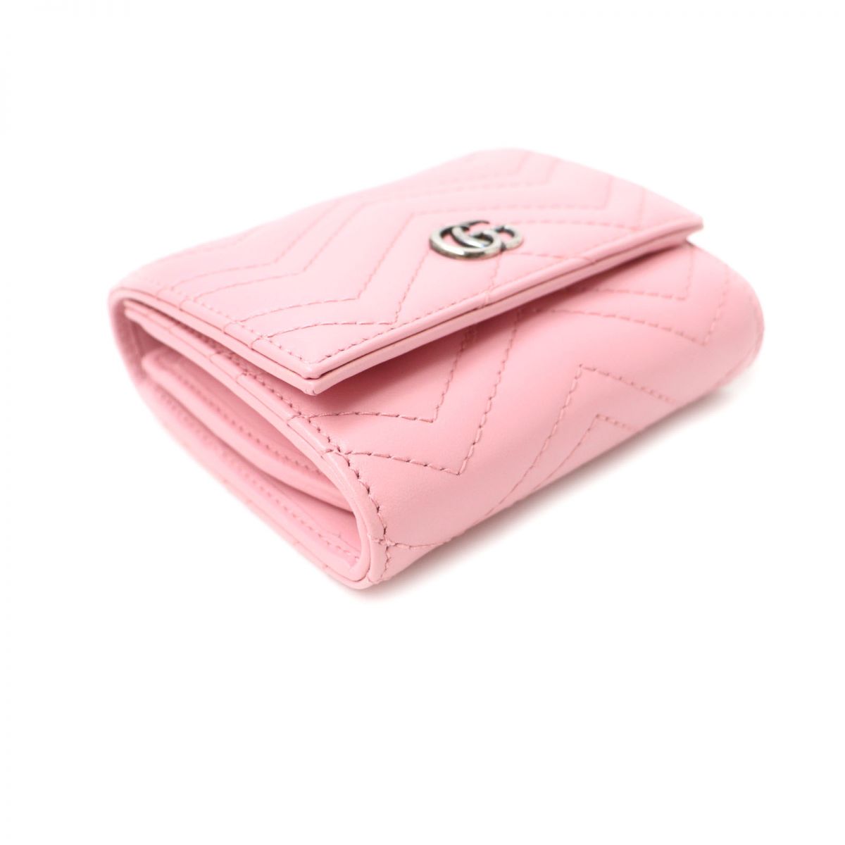 GUCCI Bifold Wallet 598629 Main: Leather Pink x Silver Metal Women Used Authentic