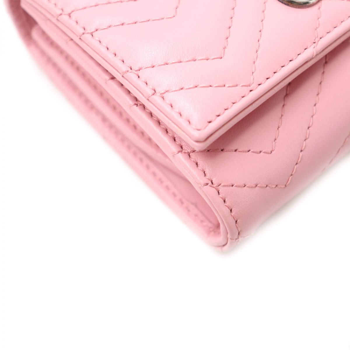 GUCCI Bifold Wallet 598629 Main: Leather Pink x Silver Metal Women Used Authentic