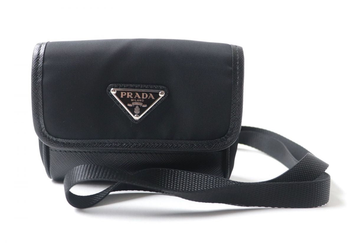 PRADA Pouch Main: Nylon leather, Main: Re-Nylonx Saffiano leather black Women Used Authentic