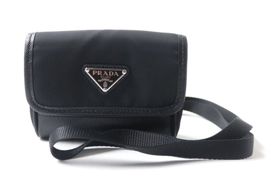 PRADA Pouch Main: Nylon leather, Main: Re-Nylonx Saffiano leather black Women Used Authentic