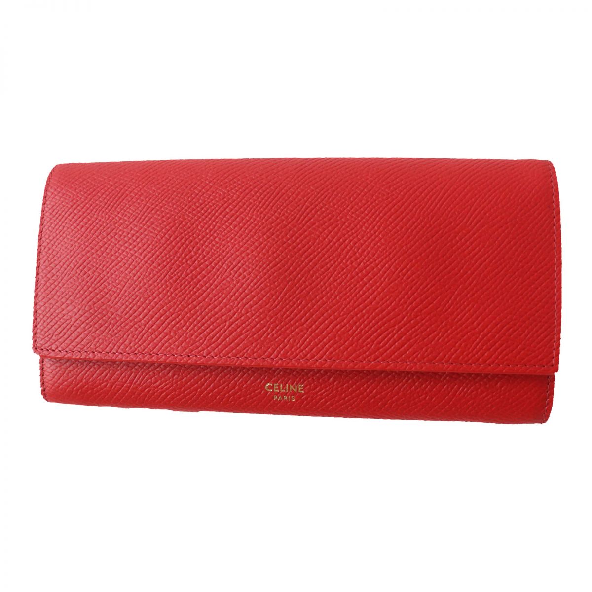 CELINE Long Wallet Purse Main: Leather Red x Gold Metal Women Used Authentic