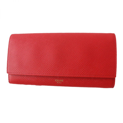 CELINE Long Wallet Purse Main: Leather Red x Gold Metal Women Used Authentic