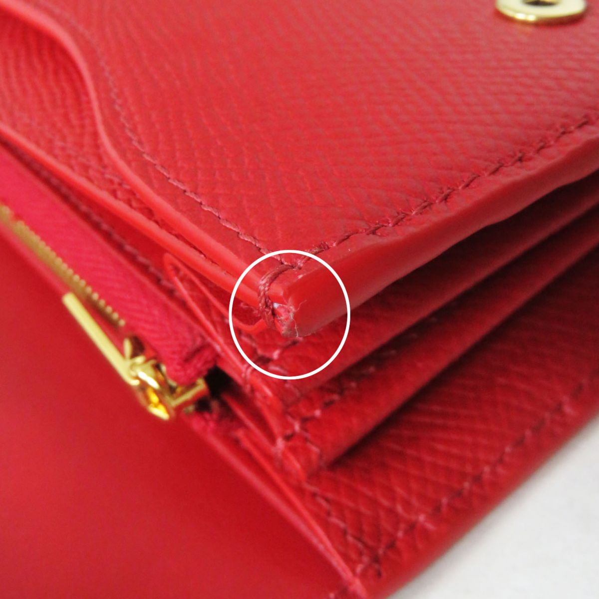 CELINE Long Wallet Purse Main: Leather Red x Gold Metal Women Used Authentic
