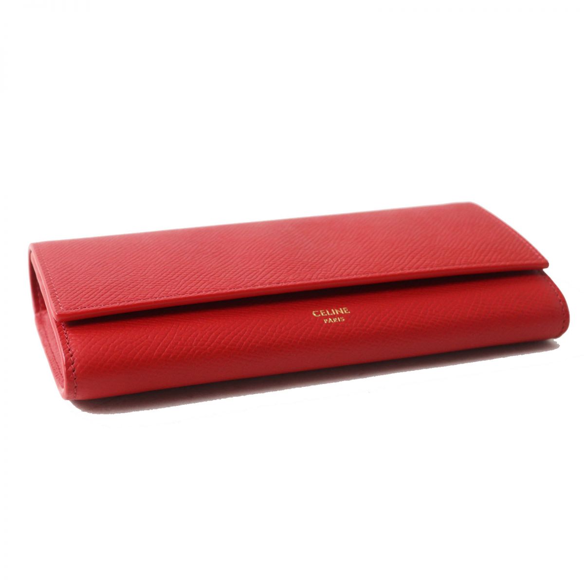 CELINE Long Wallet Purse Main: Leather Red x Gold Metal Women Used Authentic