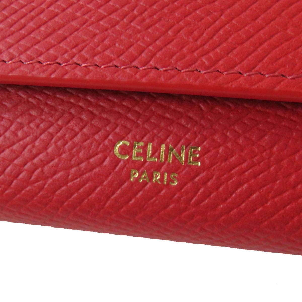 CELINE Long Wallet Purse Main: Leather Red x Gold Metal Women Used Authentic
