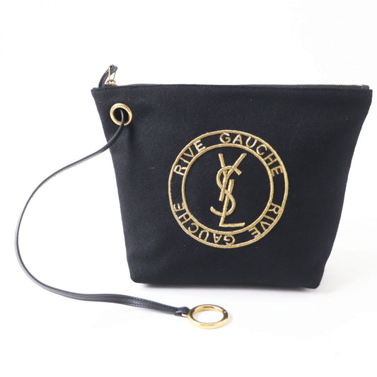 SAINT LAURENT Pouch Main: Wool, Main: Leather Black x Gold Women Used Authentic