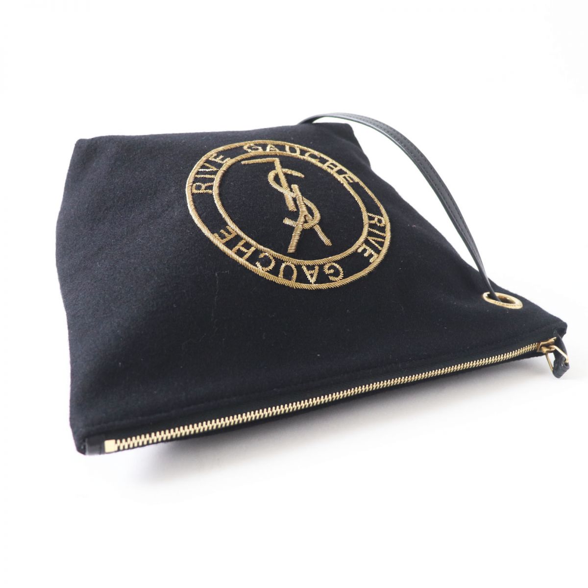 SAINT LAURENT Pouch Main: Wool, Main: Leather Black x Gold Women Used Authentic