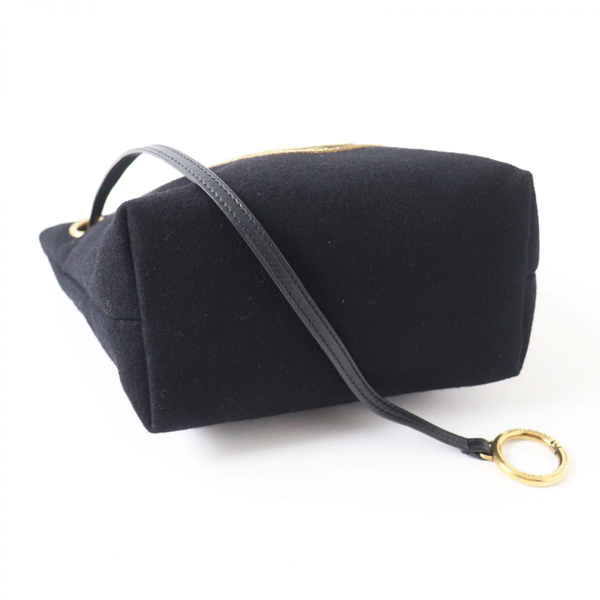 SAINT LAURENT Pouch Main: Wool, Main: Leather Black x Gold Women Used Authentic