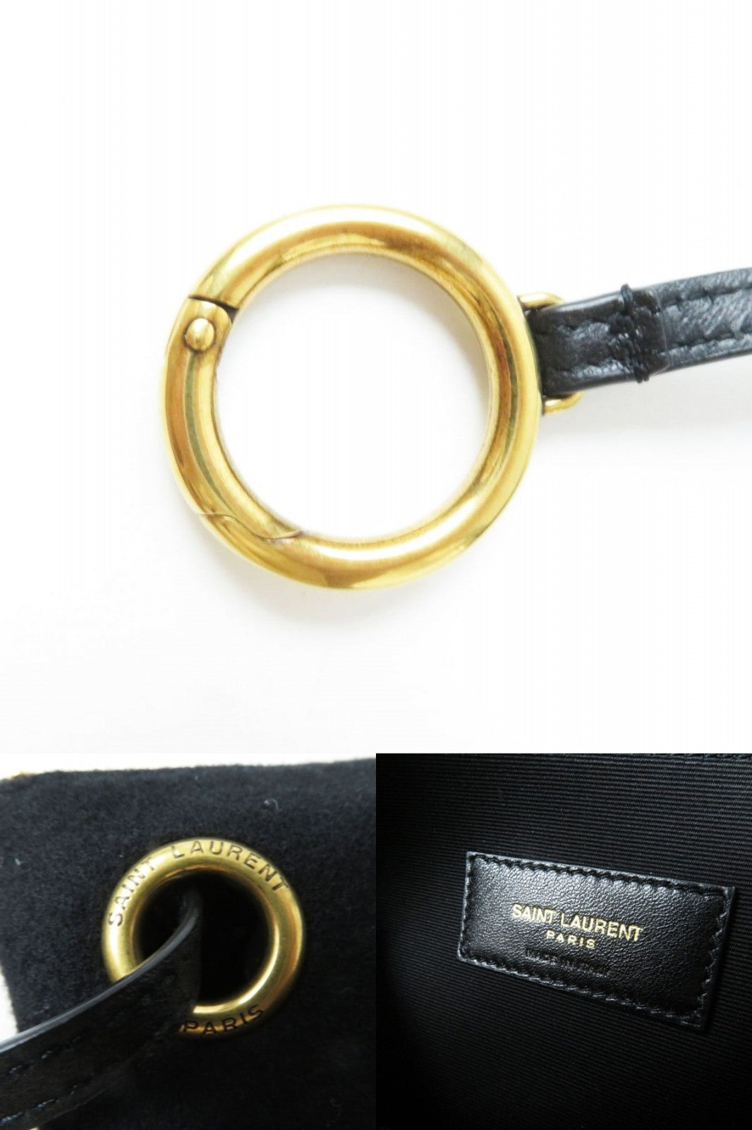 SAINT LAURENT Pouch Main: Wool, Main: Leather Black x Gold Women Used Authentic