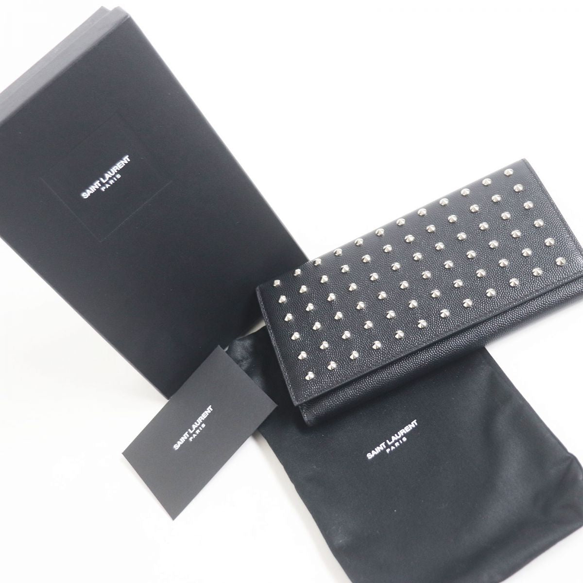 SAINT LAURENT Long Wallet Purse leather black mens Used Authentic
