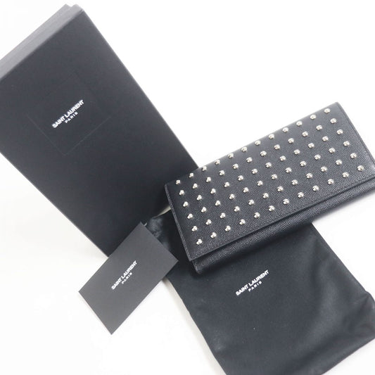 SAINT LAURENT Long Wallet Purse leather black mens Used Authentic