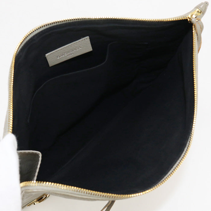 BALENCIAGA 390186 Clutch bag metal edge L-shaped clutch bag leather.Goatskin gray mens Used Authentic