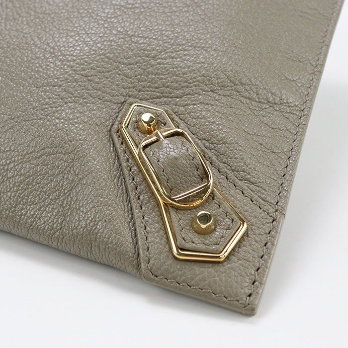BALENCIAGA 390186 Clutch bag metal edge L-shaped clutch bag leather.Goatskin gray mens Used Authentic