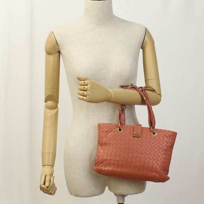 BOTTEGA VENETA BO82080 Tote Bag INTRECCIATO leather pink Women Used Authentic
