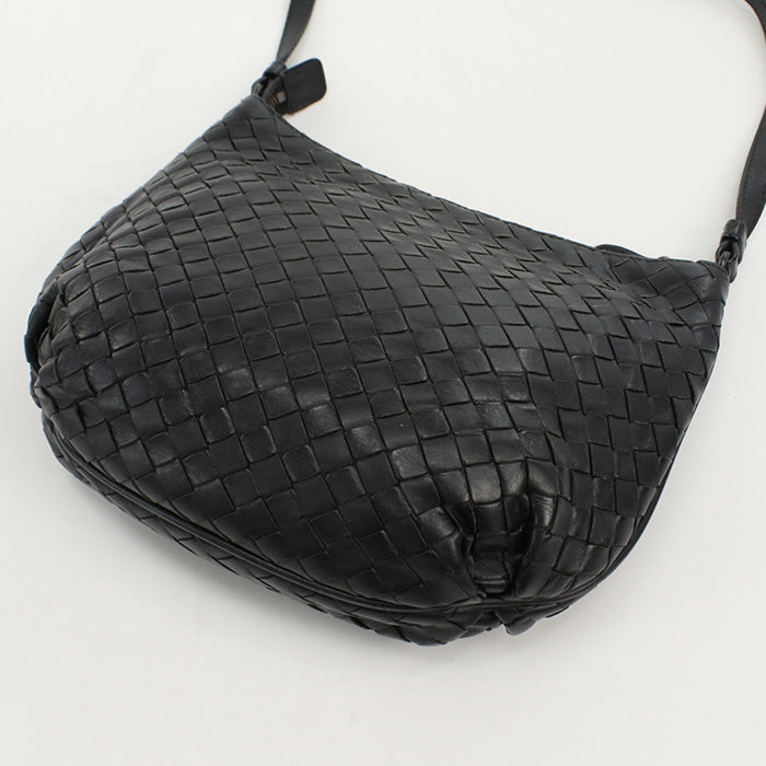 BOTTEGA VENETA BO88140 Shoulder Bag INTRECCIATO leather Black Women Used Authentic