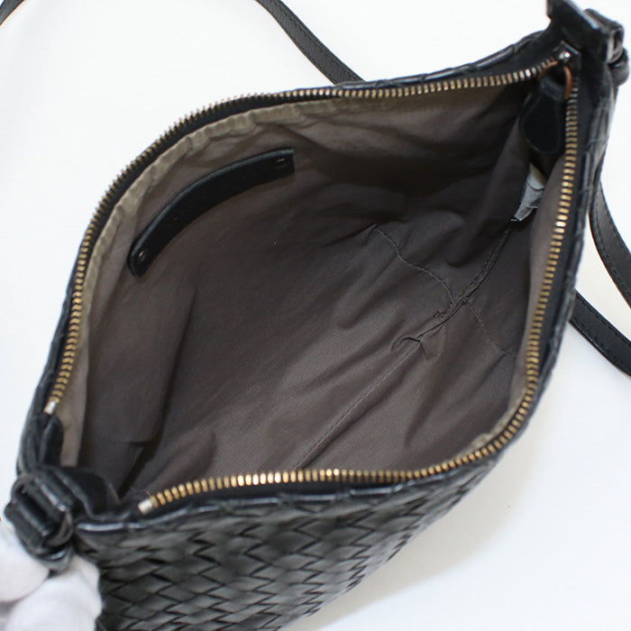 BOTTEGA VENETA BO88140 Shoulder Bag INTRECCIATO leather Black Women Used Authentic