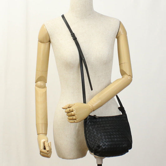 BOTTEGA VENETA BO88140 Shoulder Bag INTRECCIATO leather Black Women Used Authentic