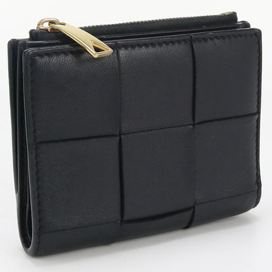 BOTTEGA VENETA BO93003 Bifold Wallet Zipper INTRECCIATO leather black Women Used Authentic