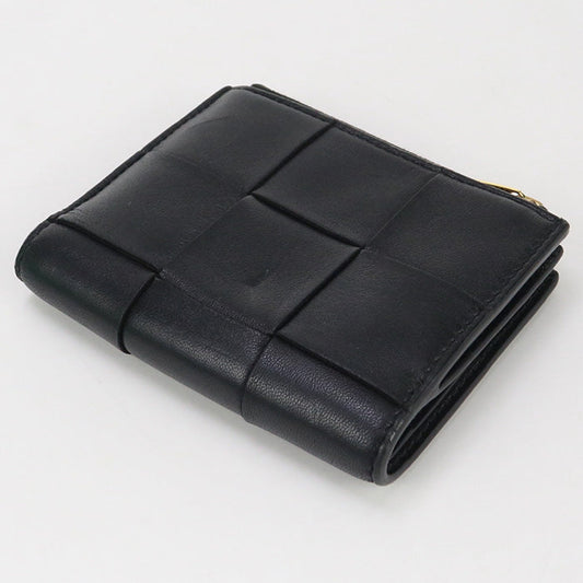 BOTTEGA VENETA BO93003 Bifold Wallet Zipper INTRECCIATO leather black Women Used Authentic