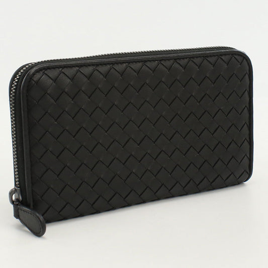 BOTTEGA VENETA Zip around wallet INTRECCIATO PurseZip Around leather black mens Used Authentic
