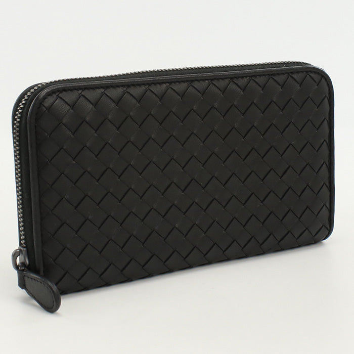 BOTTEGA VENETA Zip around wallet INTRECCIATO PurseZip Around leather black mens Used Authentic