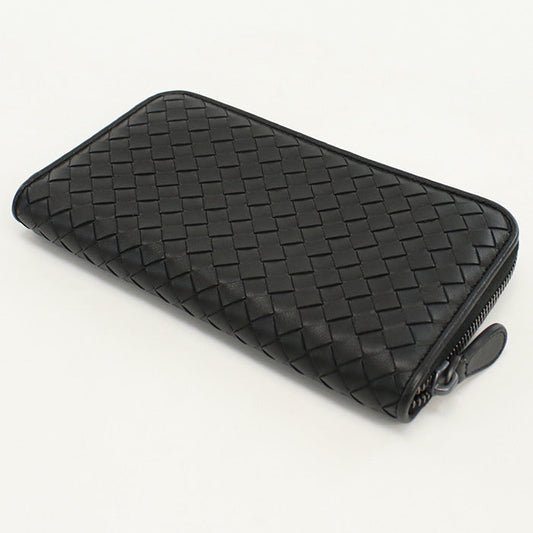 BOTTEGA VENETA Zip around wallet INTRECCIATO PurseZip Around leather black mens Used Authentic