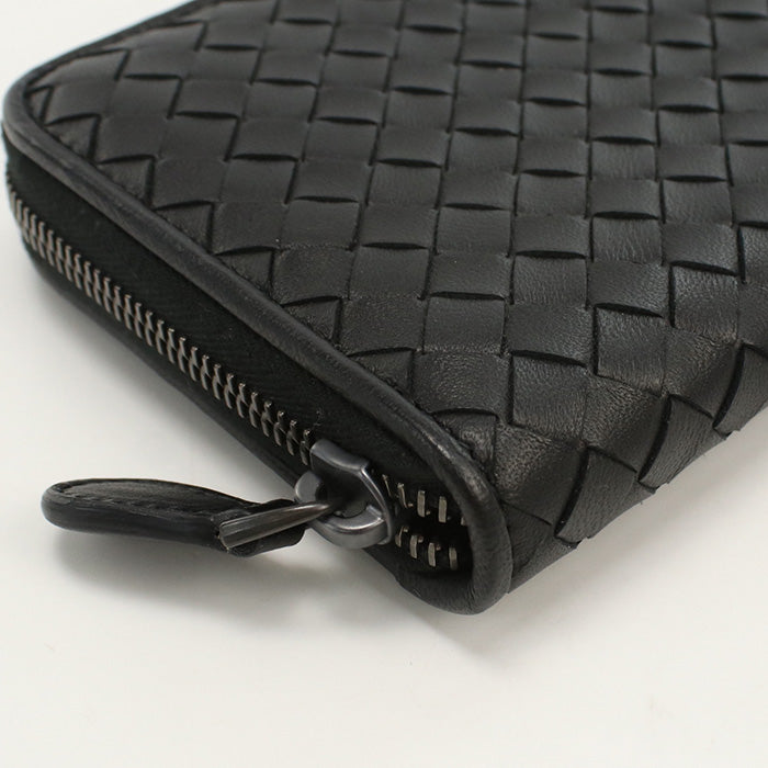 BOTTEGA VENETA Zip around wallet INTRECCIATO PurseZip Around leather black mens Used Authentic